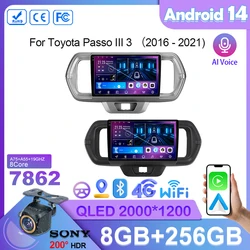 For Toyota Passo III 3 2016 - 2021 Right hand driver Car Radio Android 14 Multimedia Wireless Carplay 5G wifi BT GPS Navigation