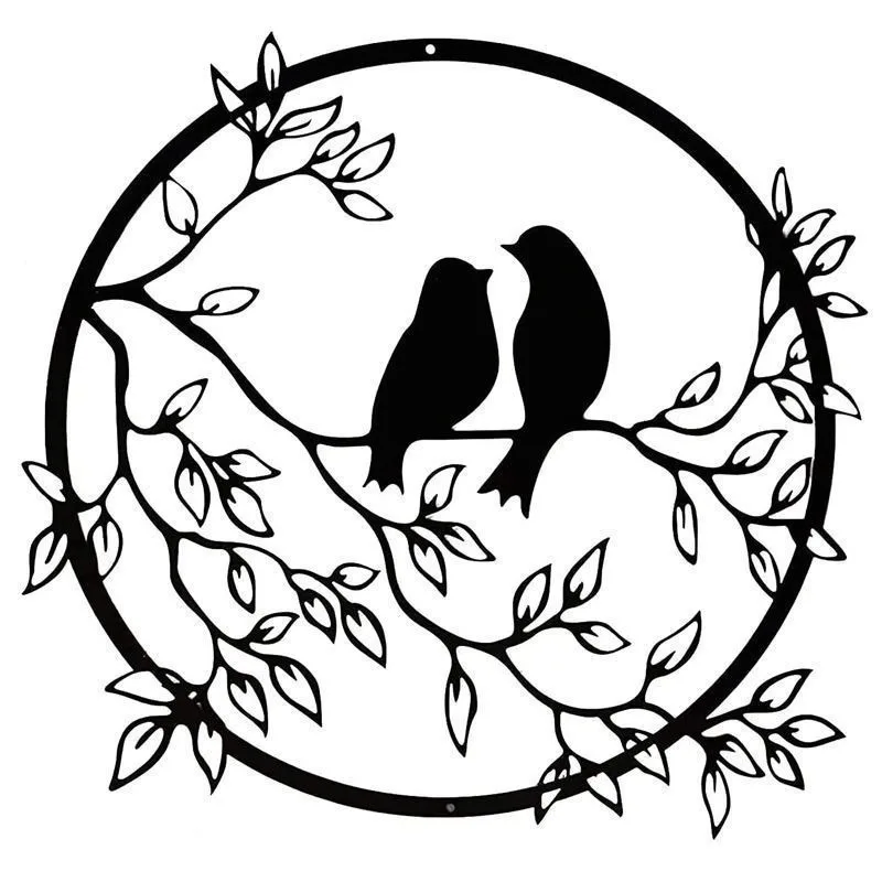 1 قطعة إكليل تيتماوس معدني جدار الفن الباب اللوحة اليدوية الطيور الأزهار دائرة ديكور معلق لحديقة المنزل #6