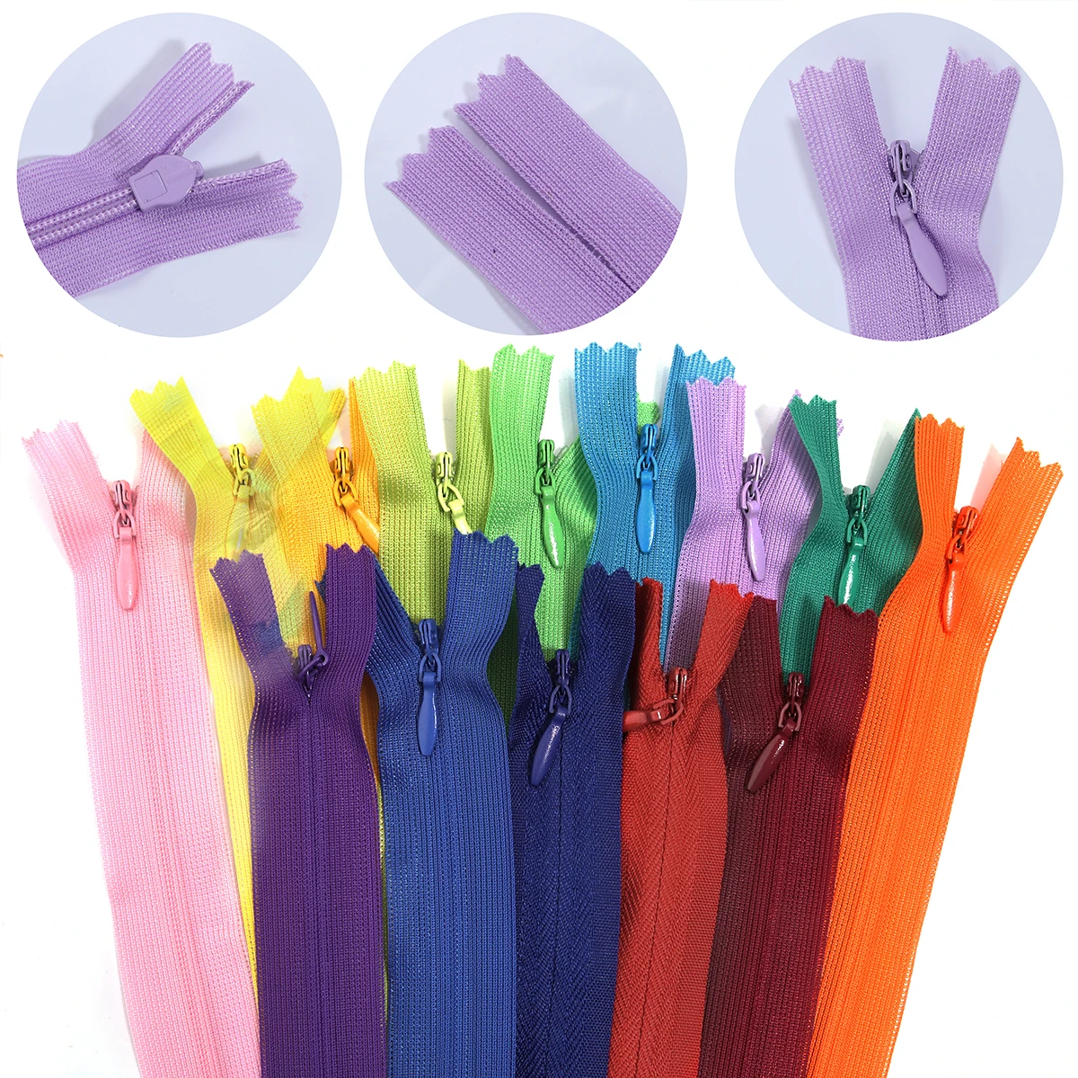 10pcs/lot Nylon Lace Sewing Zippers 20cm Colourful Invisible Close-end Tailor Zips for DIY Home Luggage Clothing Accessories