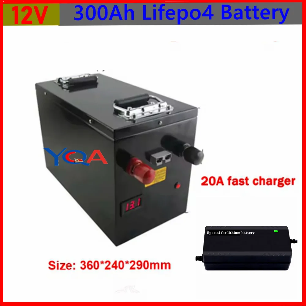 12.8V 12V 300AH Lifepo4 batterie waterproof With LCD for Golf Carts power supply EV Solar Storage Battery Solar 20A charger