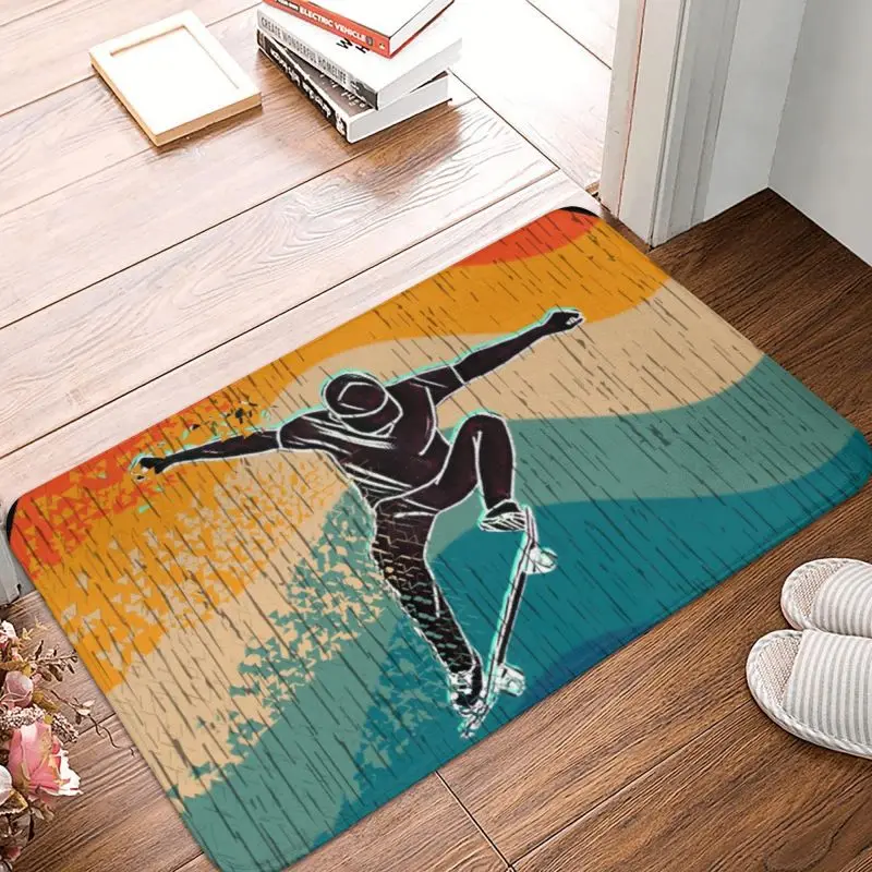 Custom Retro Skateboarder Ollie Doormat Anti-Slip Entrance Bath Kitchen Door Floor Mat Skateboarding Bedroom Balcony Carpet Rug