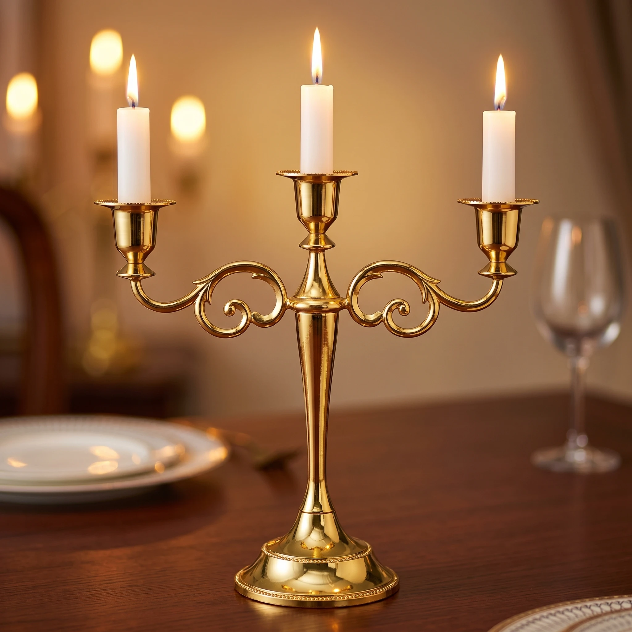 Vintage Scroll 3 Arms Candelabra Metal Taper Candle Stand Elegant Table Ornament for Banquet Holiday Wedding Reception Decor