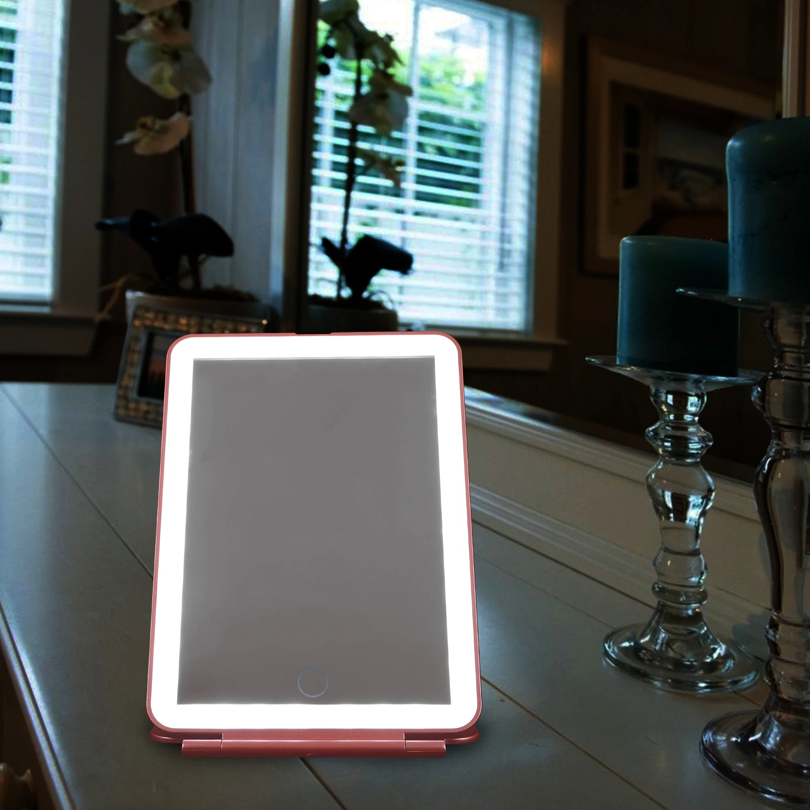 

1set Portable Makeup Mirror Foldable LED Light High-definition Compact Dressing Rechargeable USB Travel Women for Friends