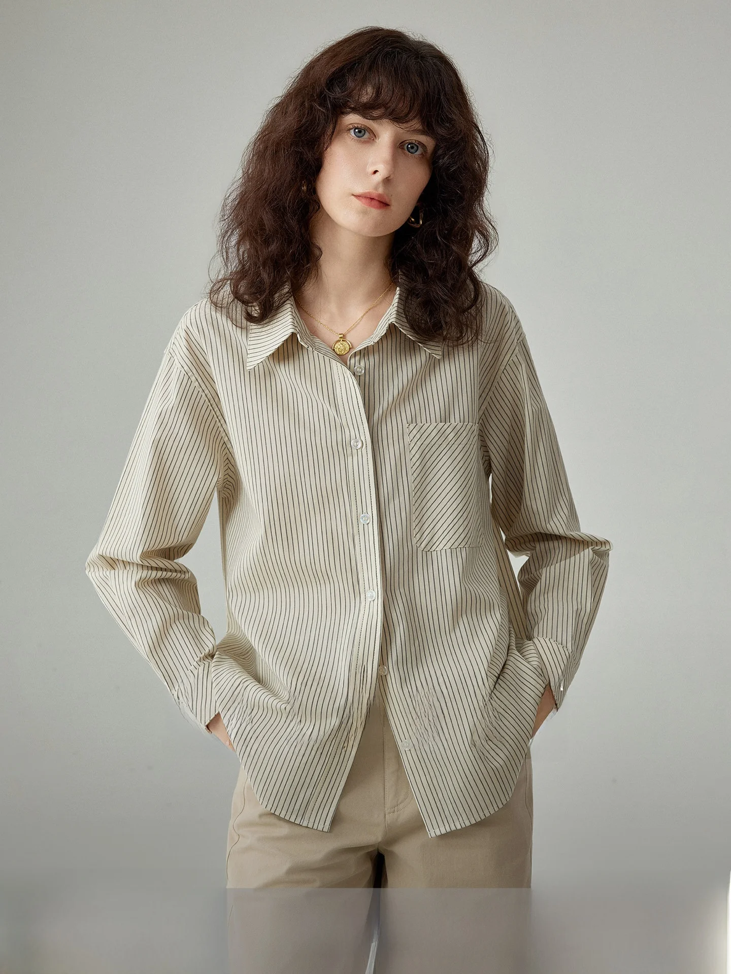 

Женская рубашка в корейском стиле с длинным рукавом в полоску, повседневная, для офиса, приталенная, весна-осень, универсальная, дышащая, из полиэстера