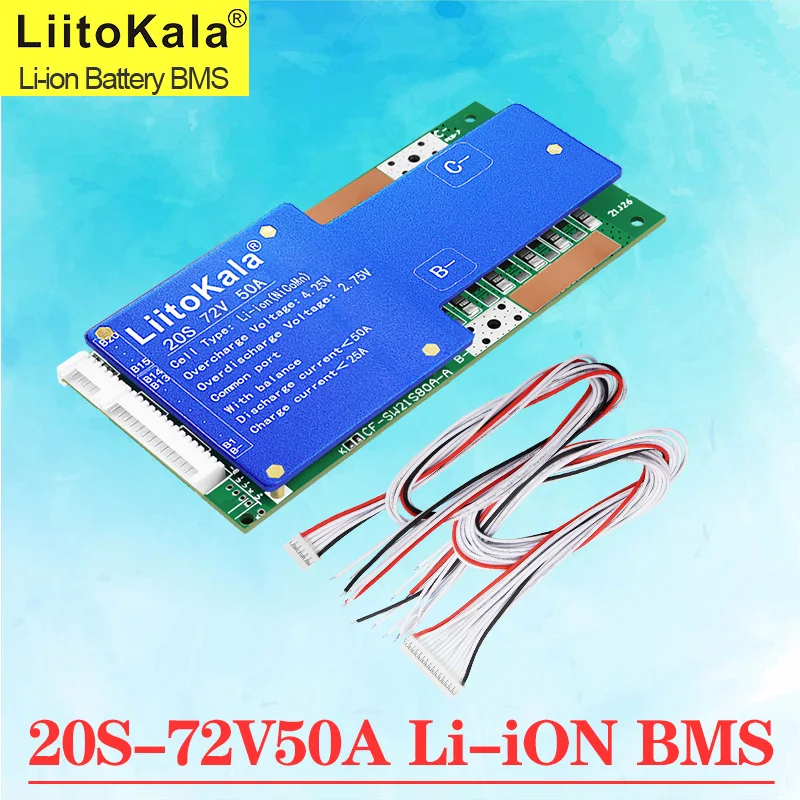 LiitoKala 20S-72V50A-BMS Balance Board 50A LiFePo4 Battery Pack with Drop Protection NTC 60V 72V for Lithium Battery E-bike