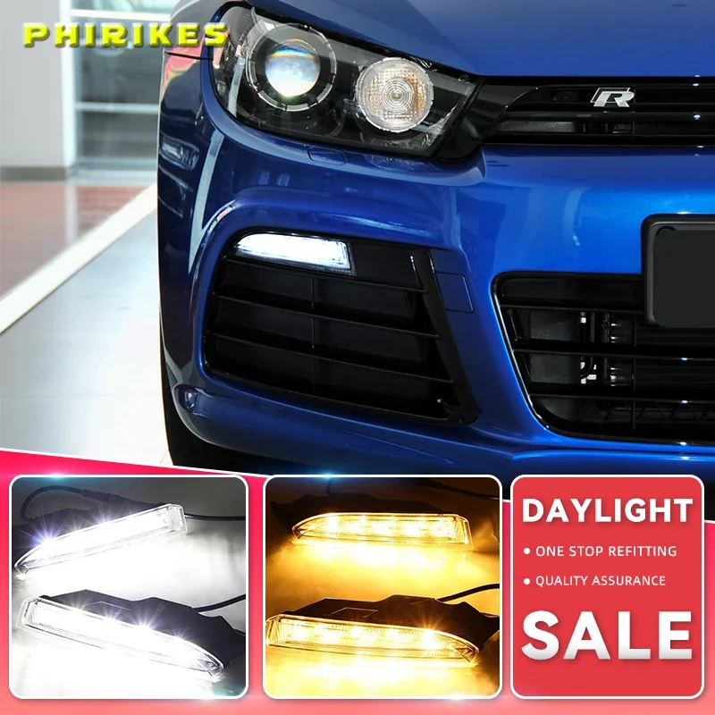 

2 шт. 12 В DRL для VolkswagenVW Scirocco R 2010 2011 2012 2013 2014 светодиодные дневные ходовые огни белый указатель поворота Янтарный