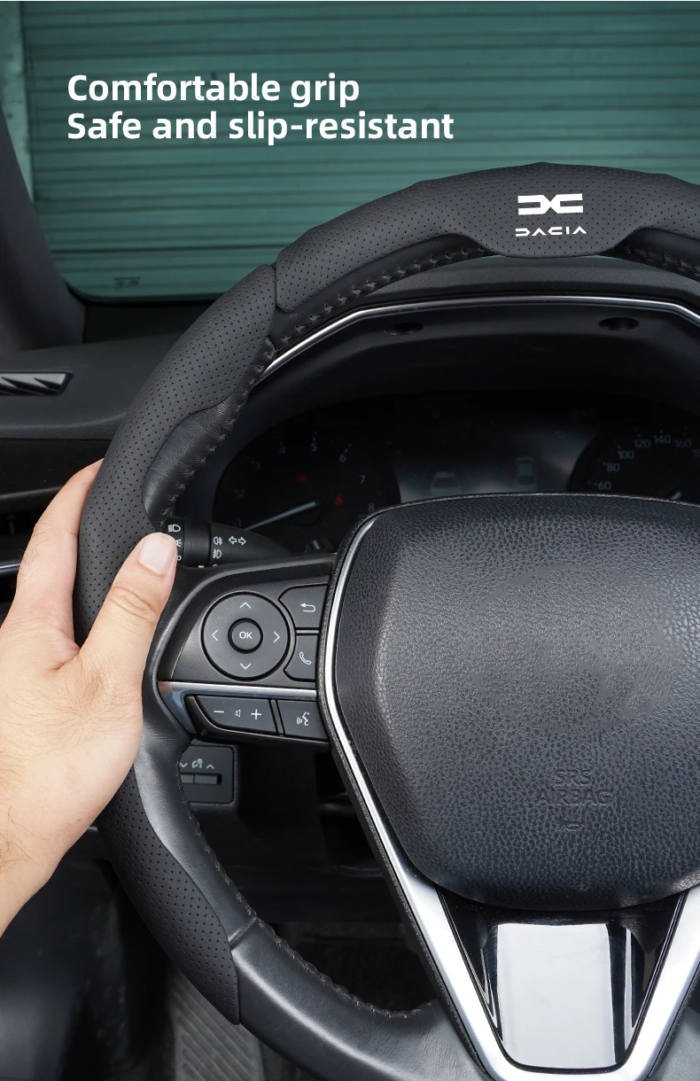 Auto-Lenkradabdeckung, Schutzhülle, rutschfest, atmungsaktiv, für Dacia Duster Sandero Bigster Dokker Jogger Logan – Detail 8