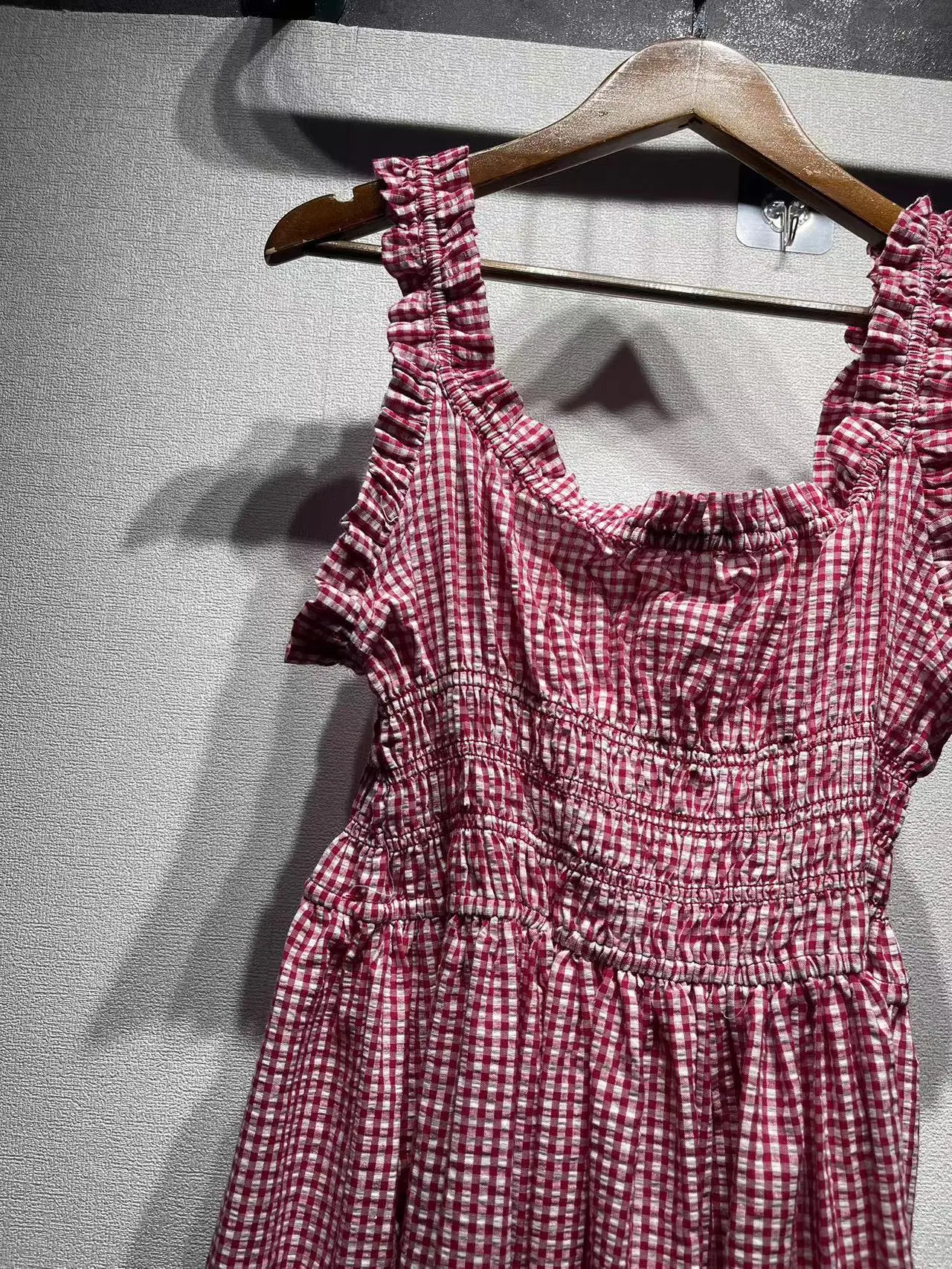 Rode Plaid Vrouwen Ruches Tank Jurk Zomer Nieuwe 2024 Mouwloze A-Lijn Hoge Taille Veterschoenen Mode Dames 100% Katoen Midi Jurk