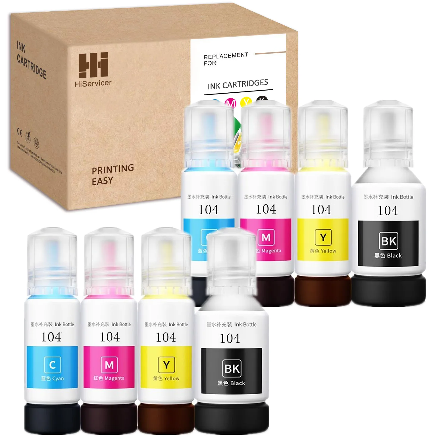 HS 104 Refill Ink Set Compatible for Epson 104 Ink Bottles ET-2700 ET-2710 ET-2711 ET-2712 ET-3700 ET-3750 ET-4700 ET-4750