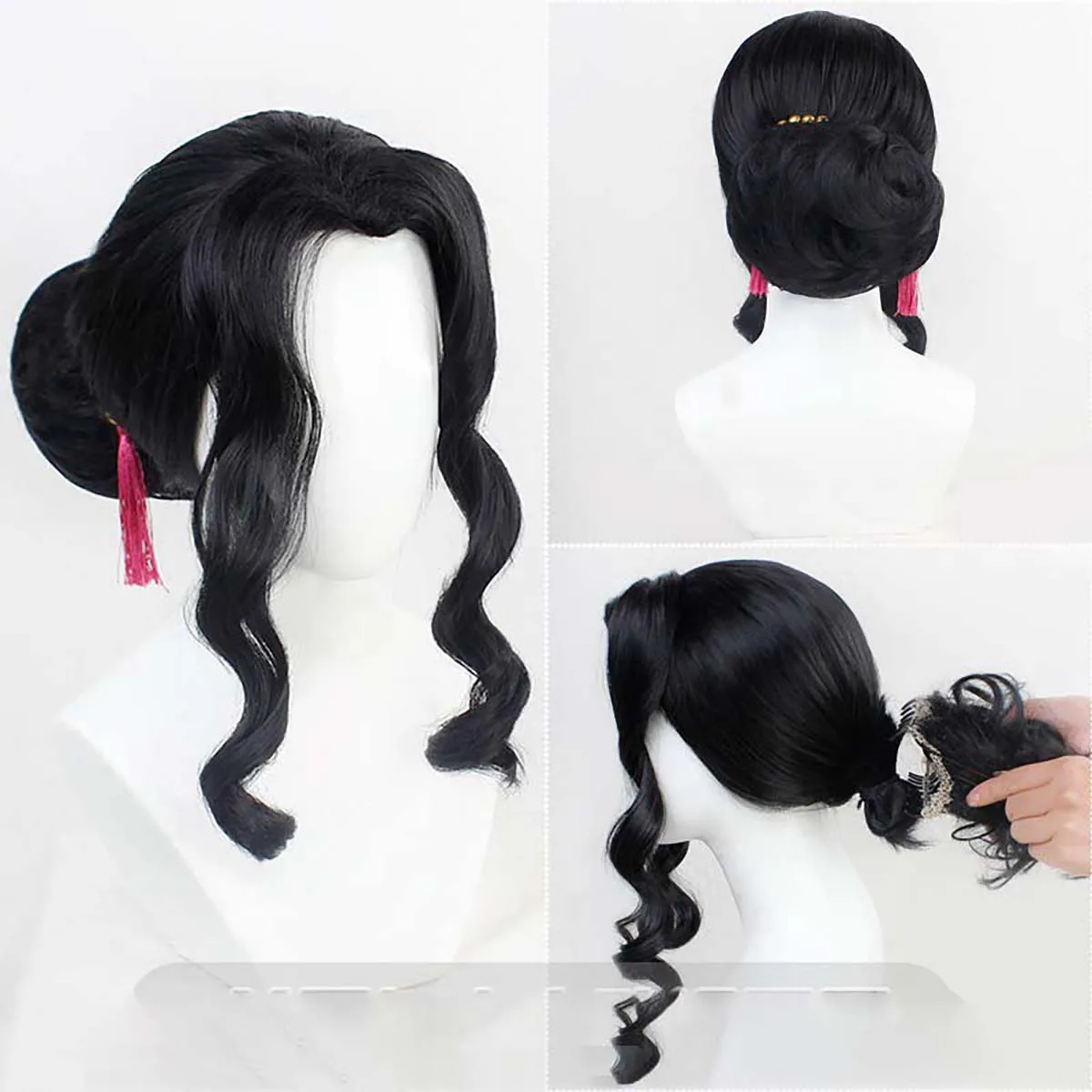 

Halloween Costume Props Kimetsu No Yaiba Kibutsuji Muzan Cosplay Curly Heat Resistant Synthetic Hair Wig