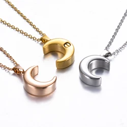 Smooth Moon Urn Necklaces Hold Human Pet  Ashes Stainless Steel Memorial Pendent for Women Men Cremation Jewelry