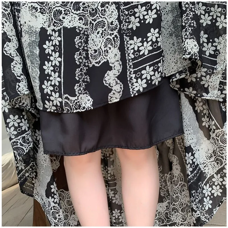 هاواي بطانة مرنة الشيفون نصف تنورة حزام الخصر التخسيس الصيف أزياء نصف تنورة تنورة عالية الخصر الكورية تنوعا #5