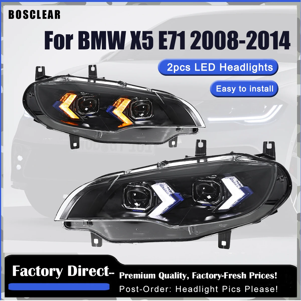 

Автомобильный фонарь для BMW X6 E71, светодиодные фары 2008-2014, фары в сборе X6, передний DRL, указатель поворота, модифицированные аксессуары дальнего света