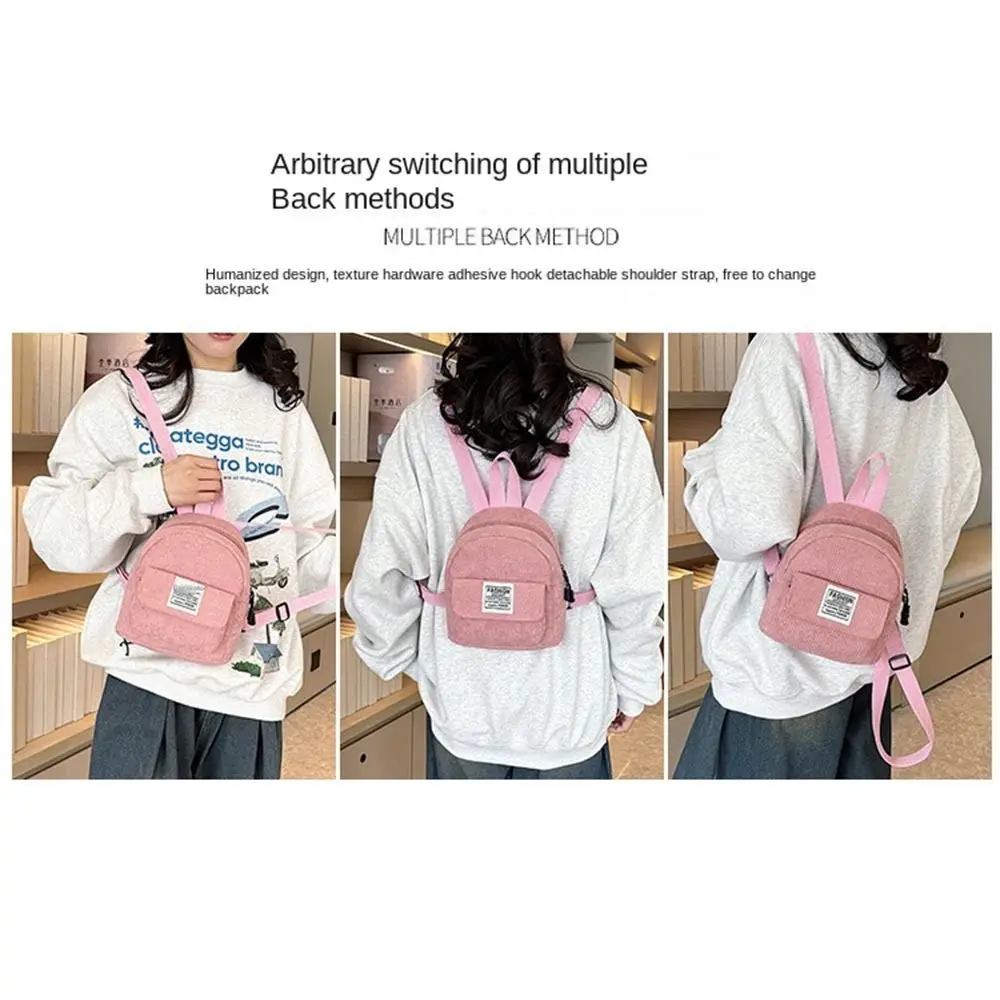 Casual Phone Bags Corduroy Backpack Korean Style Rucksack Mini Shoulder Bags Solid Color Handbag Women School Bags Women