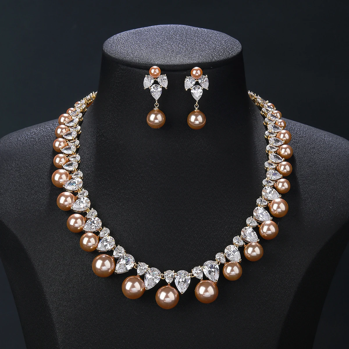 Luxury Water Drop Cubic Zirconia Pearl Necklace Woman Wedding Choker CZ Necklace Bridal Jewelry Set Bridesmaid Gift CN10243