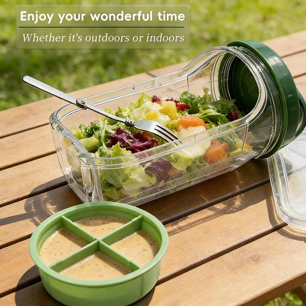 Portable Salad Container Jar with Fork and Dressing Layer Leakproof Lunch Container for Meal Prep Office Travel Outdoor Use view 3