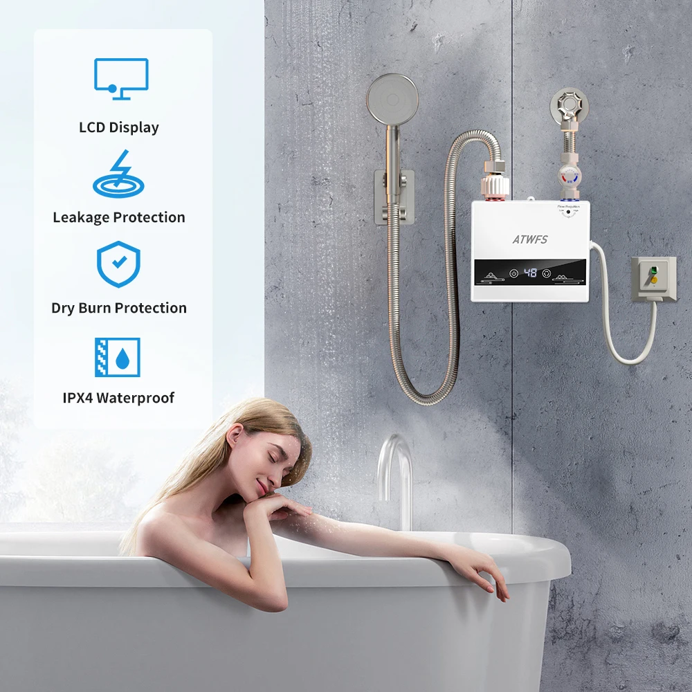 ATWFS 4600 واط 220 فولت الكهربائية Tankless سخان المياه الماء الساخن للحمام ترموستاتي لحظة المنزل دش التدفئة صنبور المطبخ