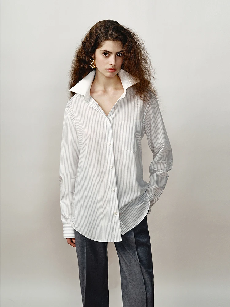 

Повседневная женская рубашка в полоску с цветными вставками, свободного кроя, классическая, с длинным рукавом, из хлопка, с эффектом стройности