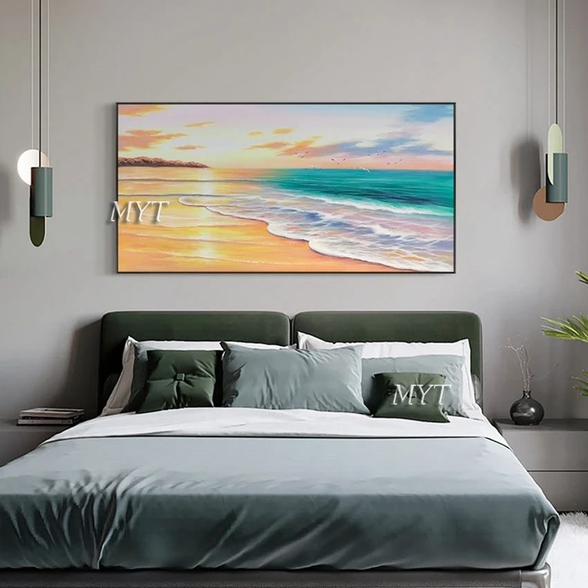 

Beautiful Sunset Seascape Decor Oil Painting Wall, Unframed Abstract Natural Scenery Art Picture, High Quality Hand Drawing