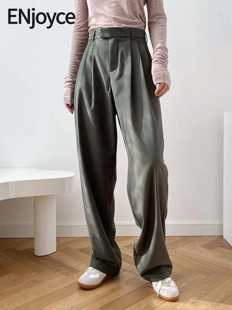 Women Vintage High Waist Suit Pants 2024 Autumn Ladies Workwear Korean Style Wide Leg Elegant Straight Trousers