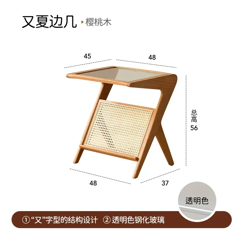 Mueble japonés de madera maciza, mueble de cerezo móvil, mesa pequeña de cristal de ratán, estante, mesa de centro pequeña