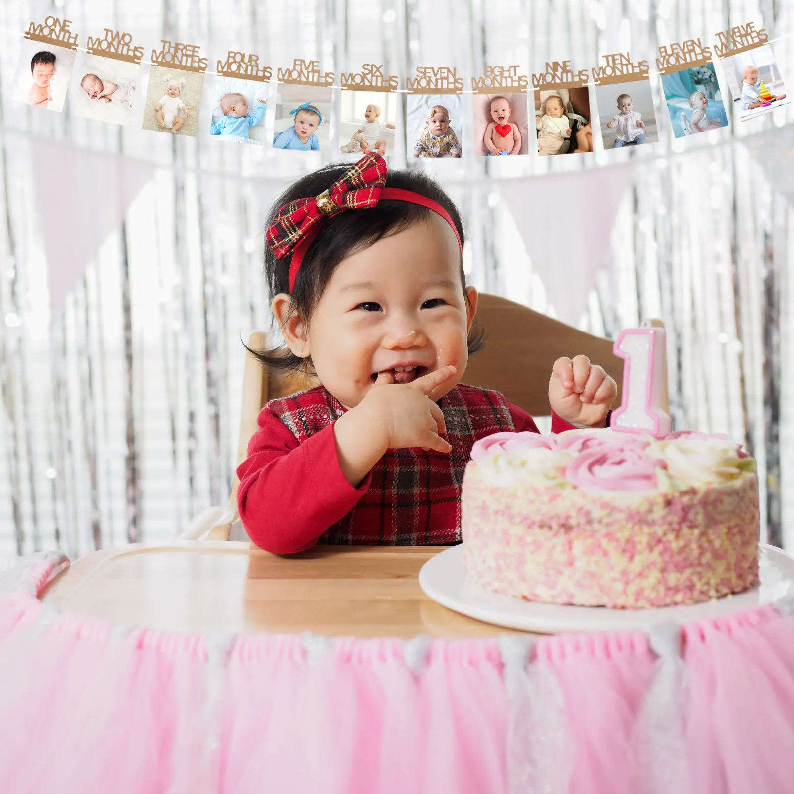 1 Juego de Guirnaldas de Papel Kraft para Fotos de Bebé, Decoración para el Primer Cumpleaños del Bebé, Guirnalda para Exhibición de Fotos