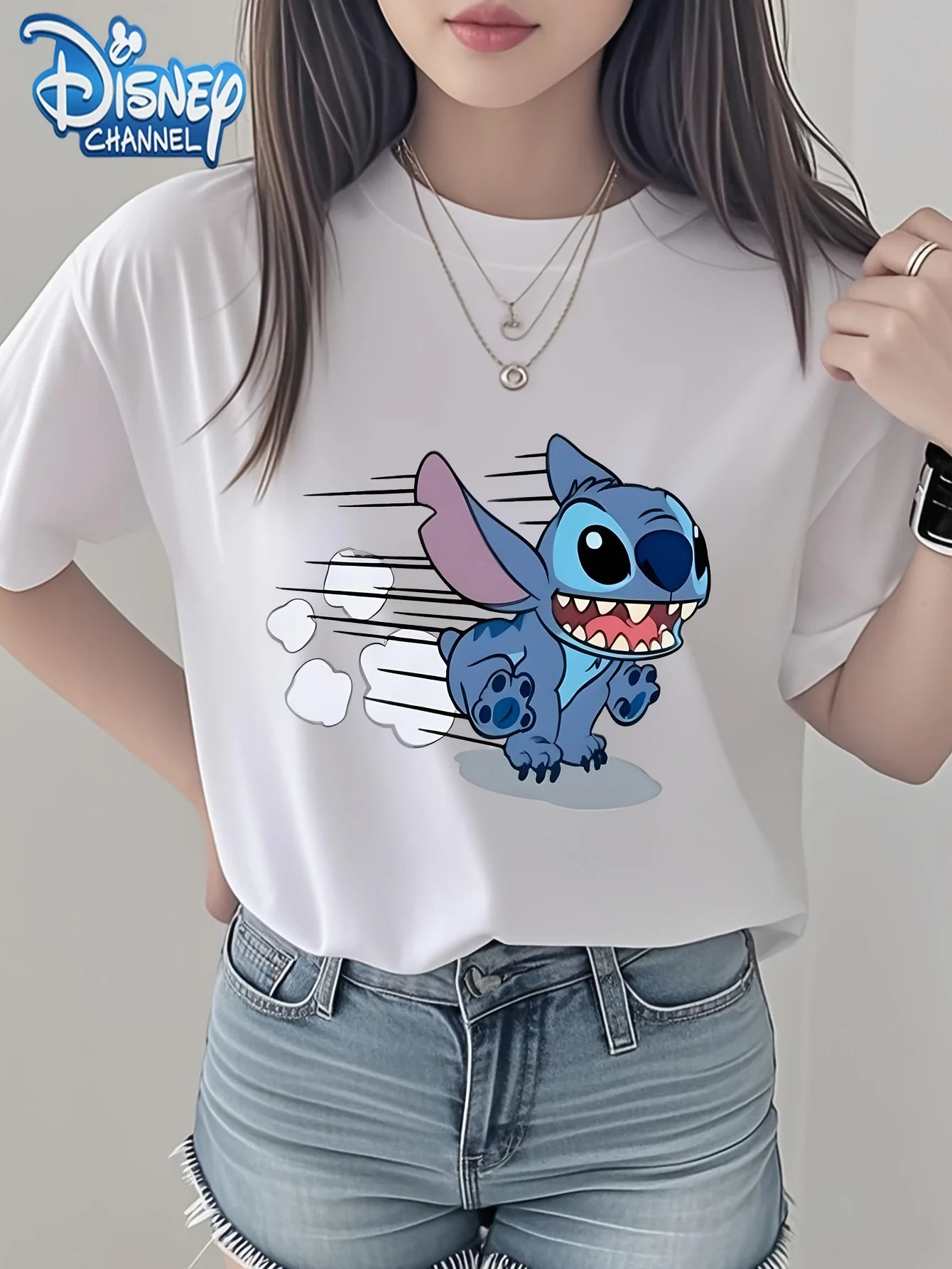 تي شيرت برسومات ديزني ستيتش للنساء - طباعة كرتونية لطيفة، ناعمة ومريحة، قميص كاجوال بأكمام قصيرة ورقبة دائرية #1