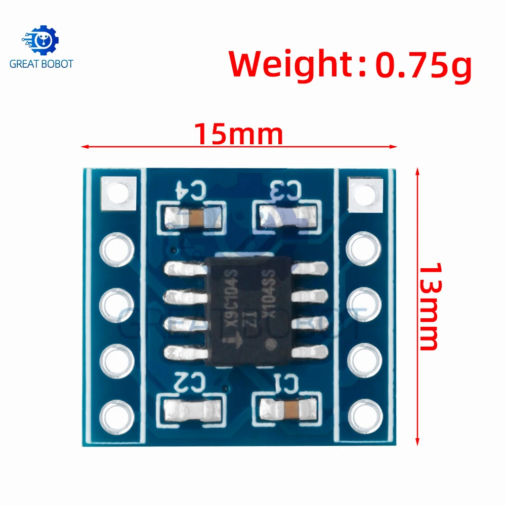 X9C104 100KΩ Digital Potentiometer Board, 100-Tap 5V Programmable Trim Pot for Sensor Adjust