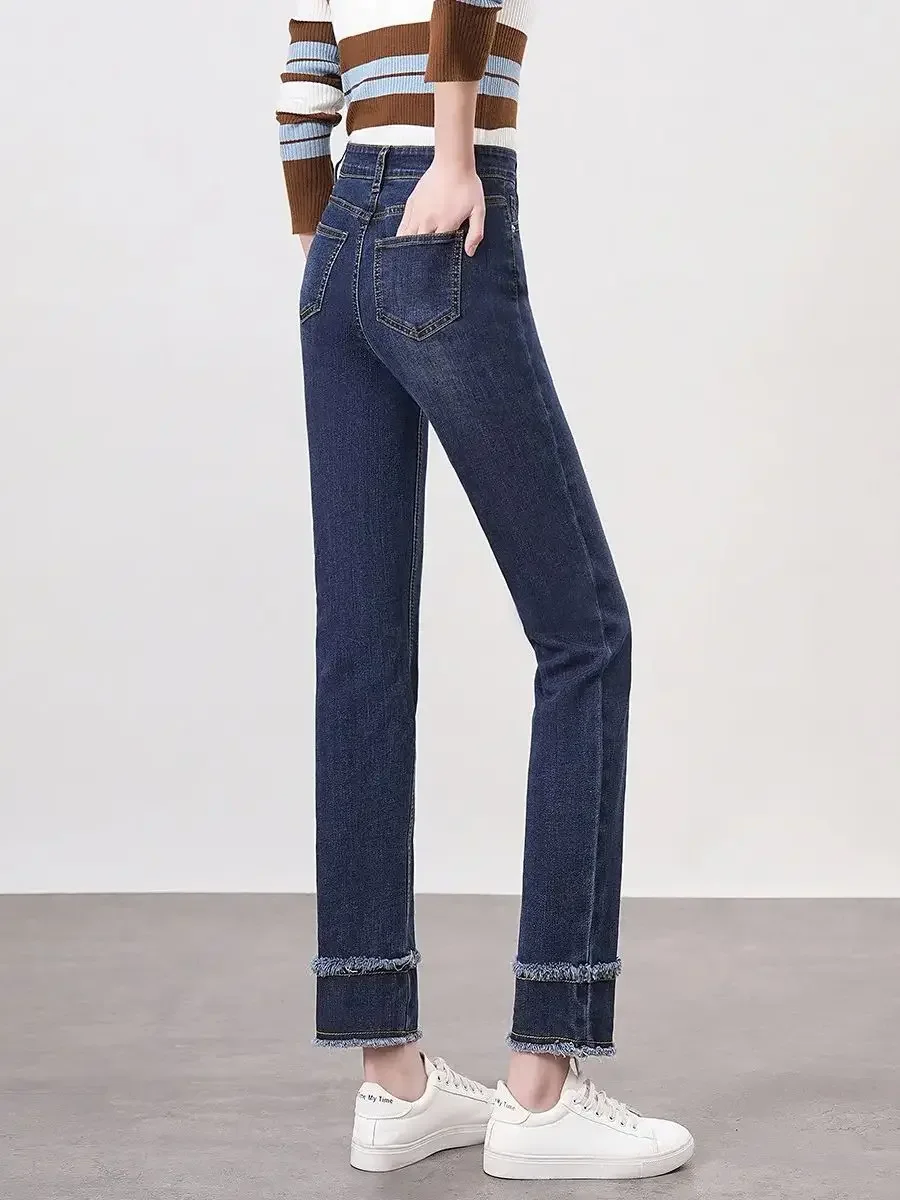 LOUIS YAO Women Jeans 2024 Spring New Casual Cropped Denim Pants Washed Splicing Flash Loose Fit Straight Fashionable Trousers