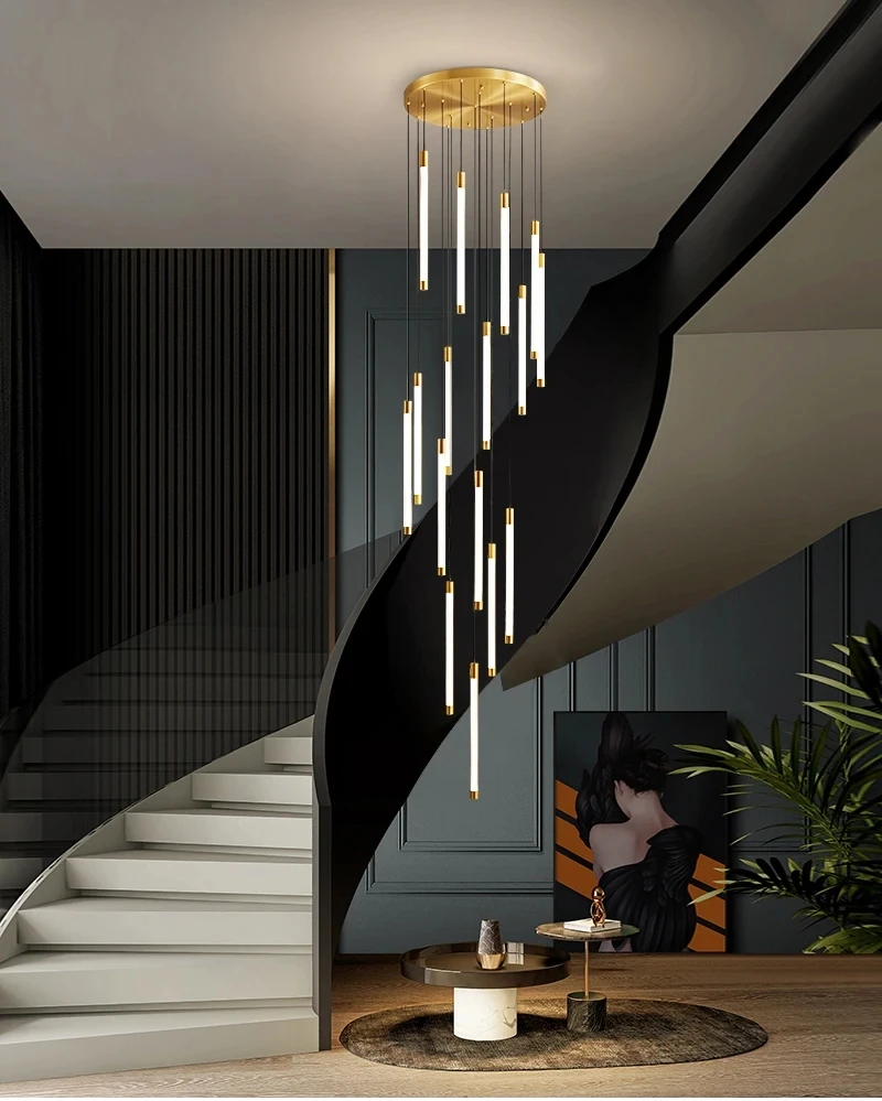 Modern Luxury LED Chandelier for Staircase Long Pendant Light Fixture Large Living Room Lobby Decor Home Lighting Design