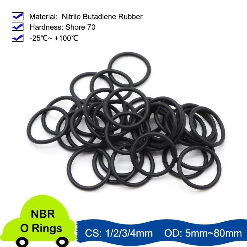 

Black O-ring Thickness CS1 2 3 4 mm OD 5~80mm NBR Nitrile Butadience Rubber Sealing Temperature Resistant Gasket O Ring