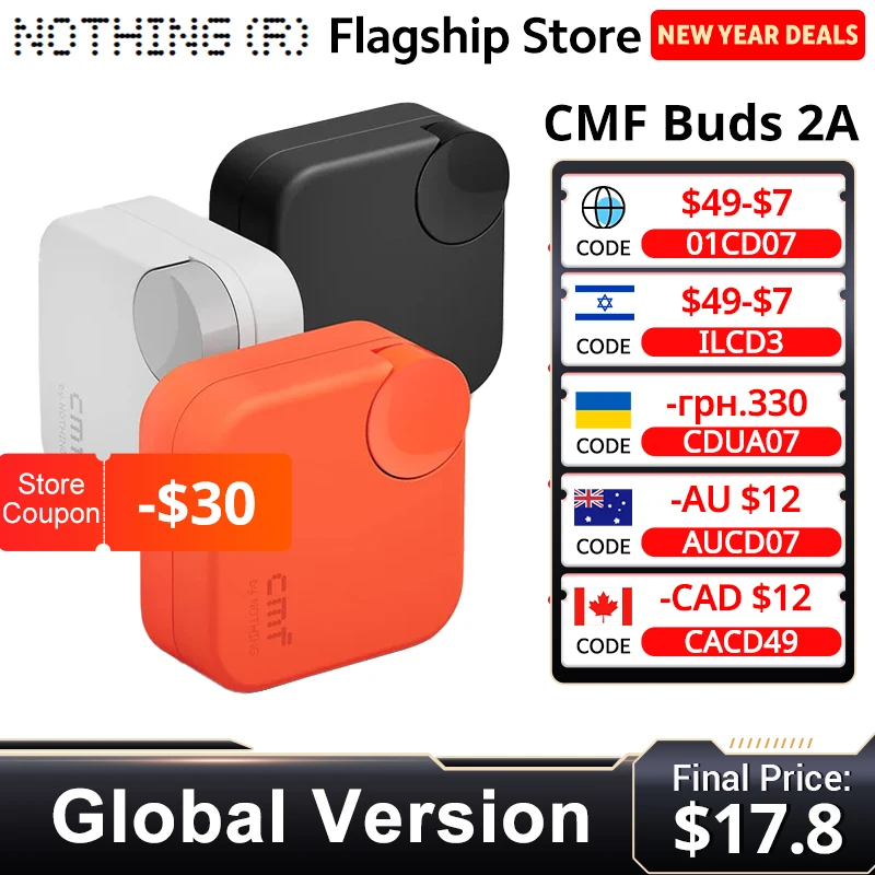 Global Version CMF Buds 2a Up to 31H of playback Bluetooth 5.4 12.4mm Driver 42dB ANC 4HD Mics IP54