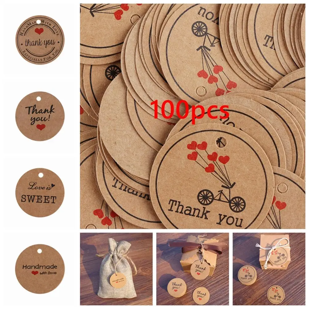 100 STKS Hangpakket kraftpapier Rood Hart Tag Kaarten Prijs Label Cadeaukaartjes