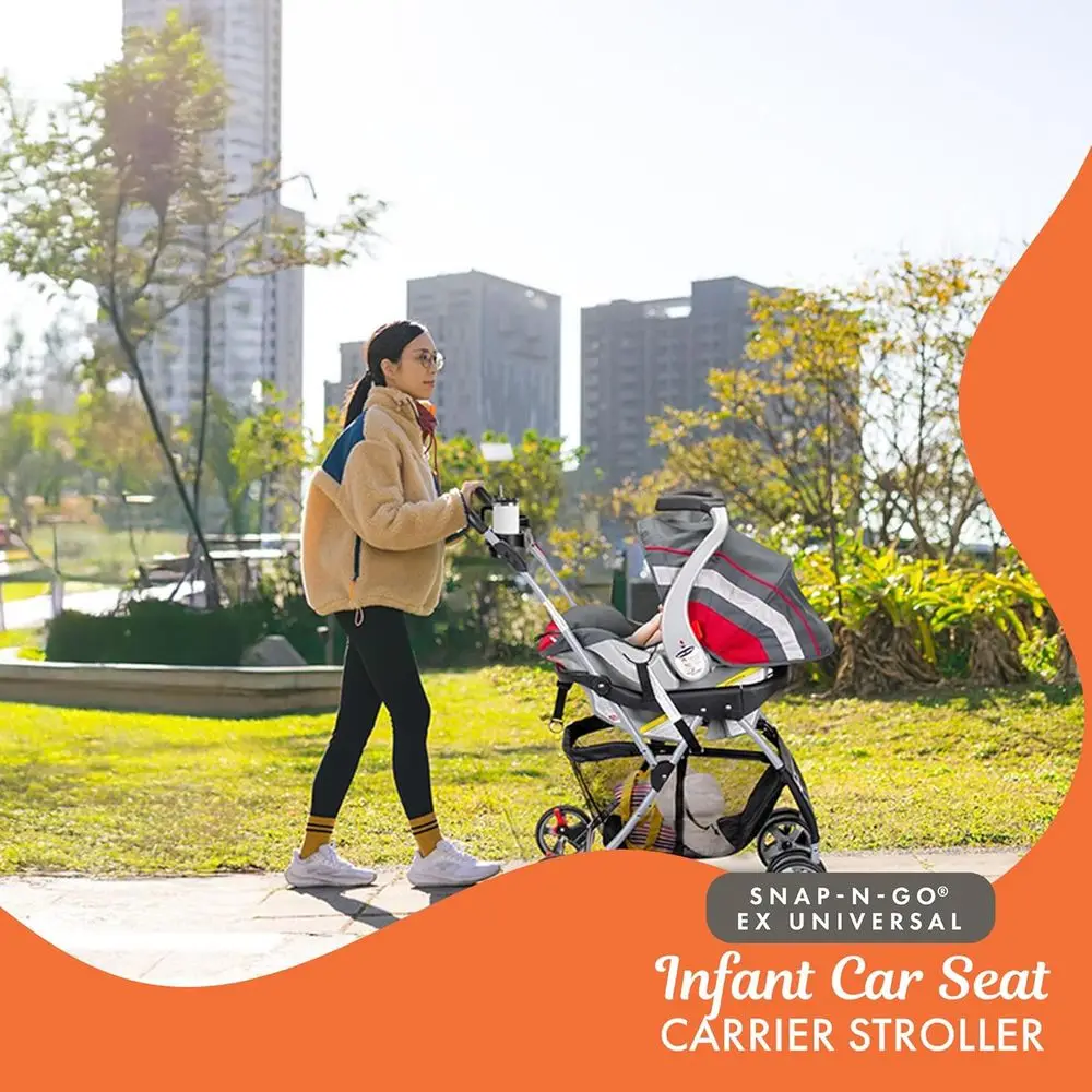 N Go EX Polyester Lightweight Foldable Universal Single Infant Car Seat Carrier with 2 Cup Holder and Covered Compartment, Black