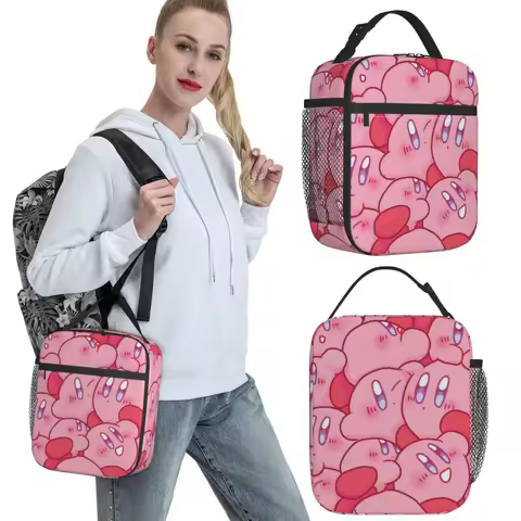 Lunch Boxes Pink Kirbys Funny Game Accessories Lunch Food Box Fashion Cooler Thermal Bento Box For Office