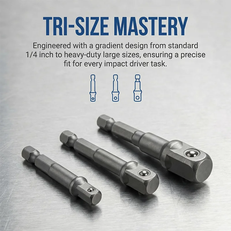 3 PCS Impact Socket Adapter Set Heavy Duty Drill Socket Adapter Set 3/8 to 1/2 1/4 to 3/8 1/4 to 1/2 Socket Adapter 1/4-Inch