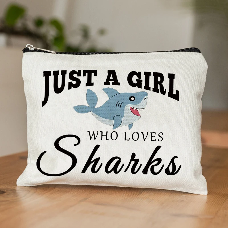 Kawaii Shark Makeup Bags Cartoon Pencil Case Stationery Storage Just A Girl Who Loves Sharks Cosmetic Lipstick Organizer