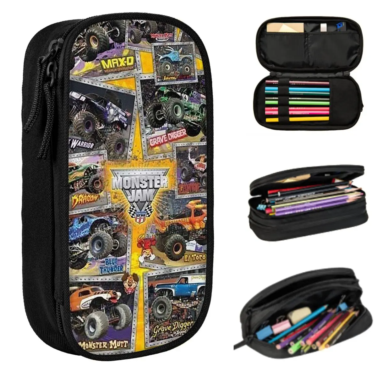 Классический пенал с рисунком Monster Jam для студентов, школьный пенал, сумка для канцелярских принадлежностей, сумка-держатель для ручек