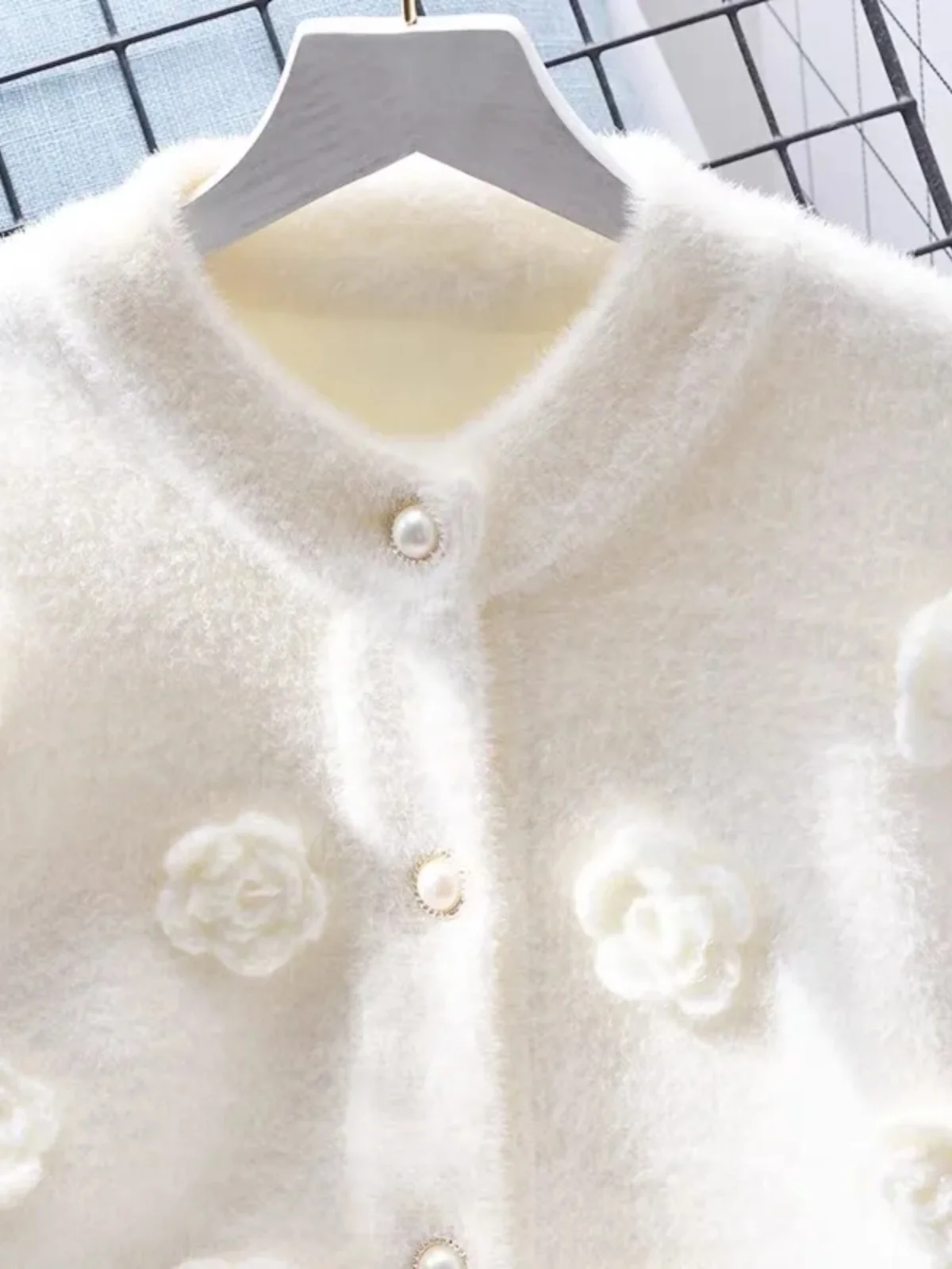 Imitazione pelliccia di visone fiore 3D maglione donna giacca monopetto a maniche lunghe allentata primavera nuovo cardigan lavorato a maglia coreanoO-collo