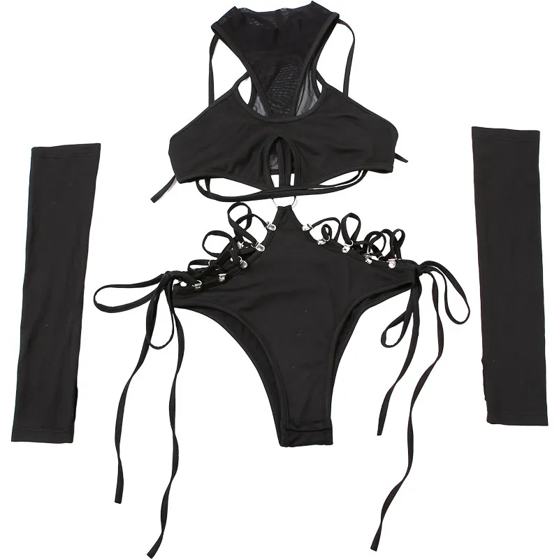 Women's Black Gothic Emo Sexy Hollow Camisole Bodysuit Cross Bandage Backless Playsuits Y2k Jumpsuit Fashion Party Outfits 2026 view 6