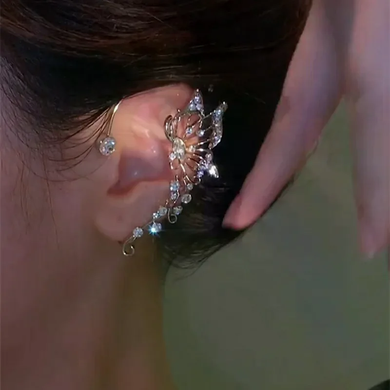 Sparkling Crystal Elf Butterfly Ear Cuff Without Piercing Clip Earrings Elegant Ear Clip For Women Exquisite Ear Cuff