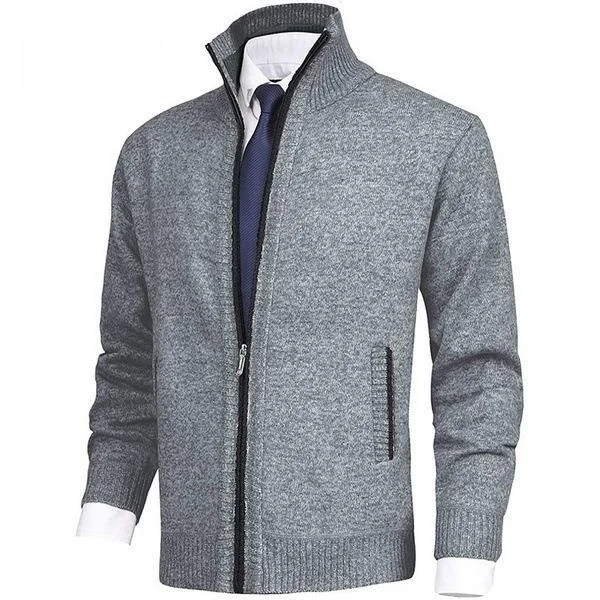 

Faionable Knitted Cardigan Sweater for Men Stand Collar Large Size Casual Wear Polyester Blend Long Sve hine Waable