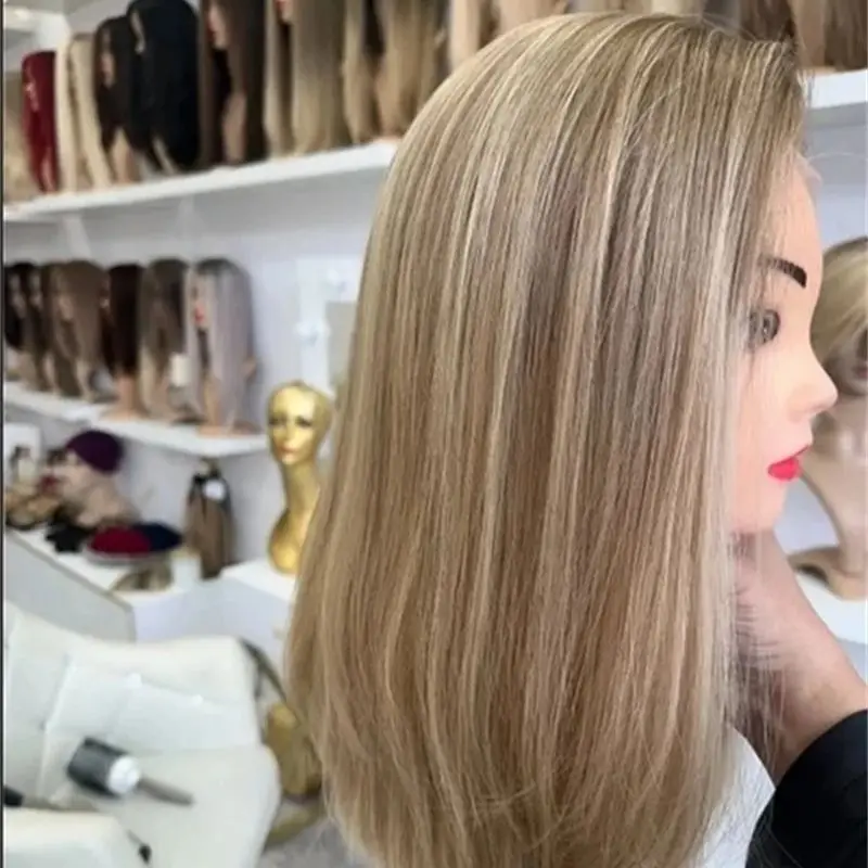 

Wigs for Women Ombre Brown Blonde HD Invisible Synthetic Lace Front Wig Preplucked Realistic Hairline Wigs Short Straight Bob