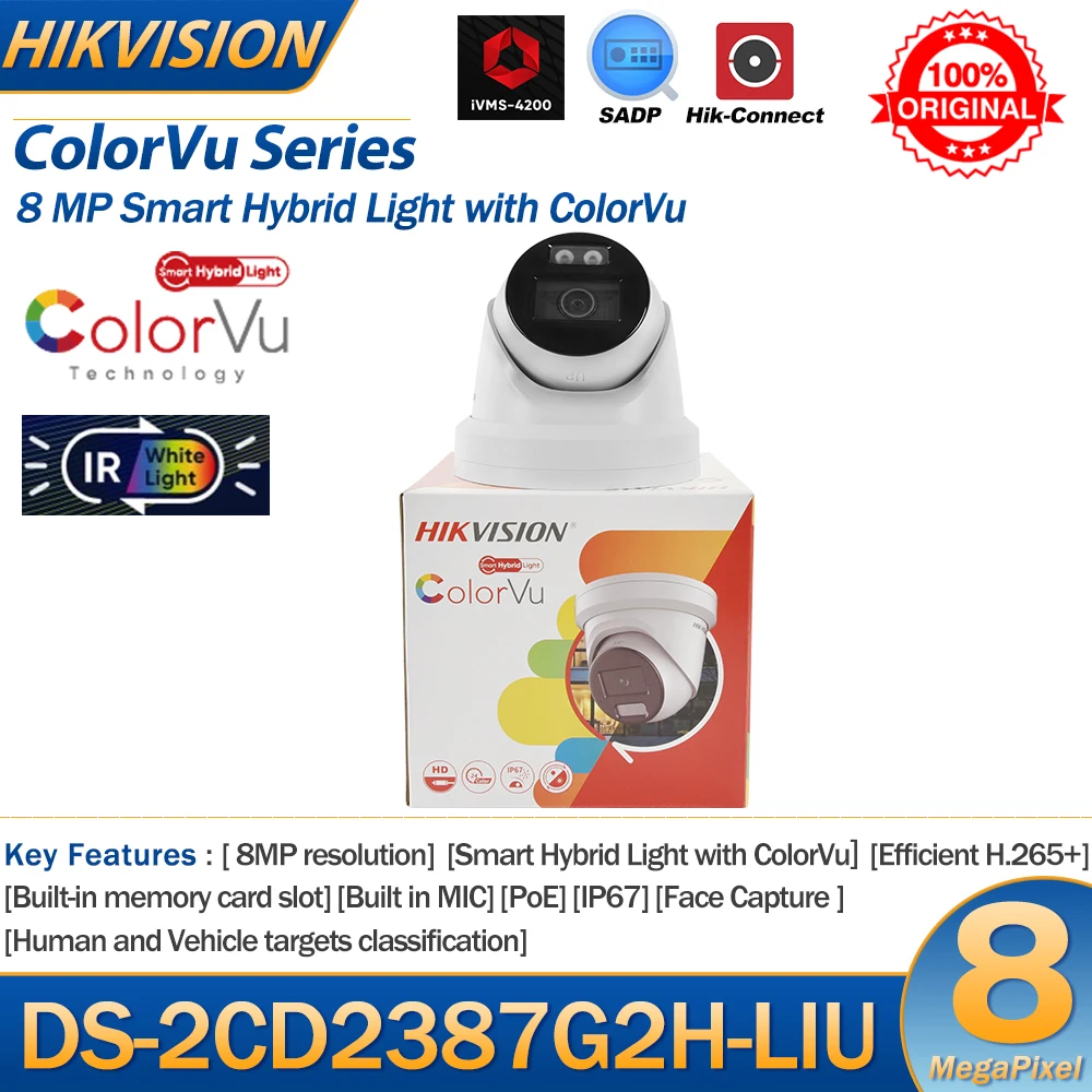 hikvision camera ip inteligente 8mp ds2cd2387g2h liu 4k hibrido com cor vu luz dupla rede de torre fixa microfone embutido 01