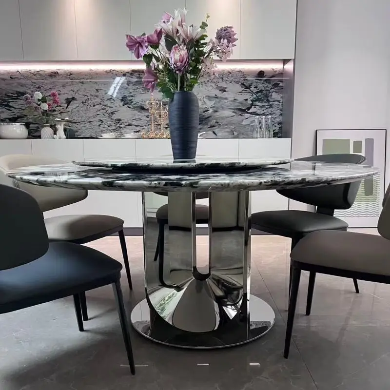 #Premium Modern Marble Dining Table Waterproof Heavy-Duty Carbon Steel Legs 8-Seater Home Furniture for Hotel Villa Apartment