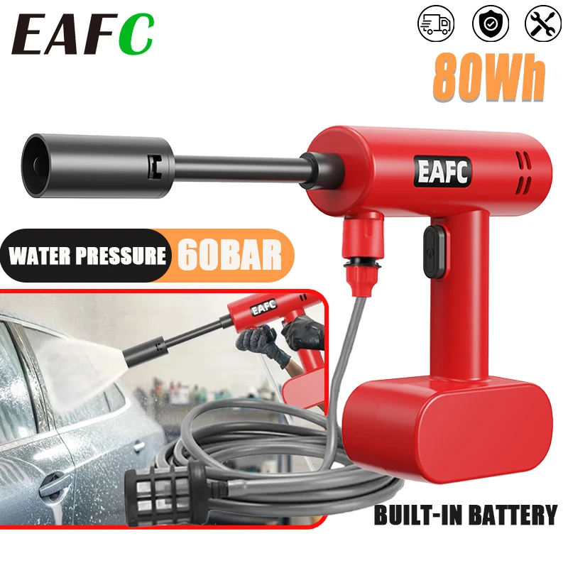 EAFC 60Bar Portable Cordless Pressure Washer Built-in Battery Powered Car Multiple Water Sources for Car Floor Fence Cleaning