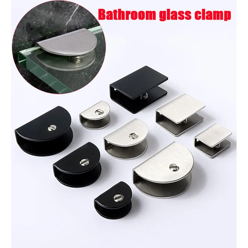

304stainless steel glass clip support fixed semicircular bathroom sandwich plate clip bracket glass holder hardware accessories