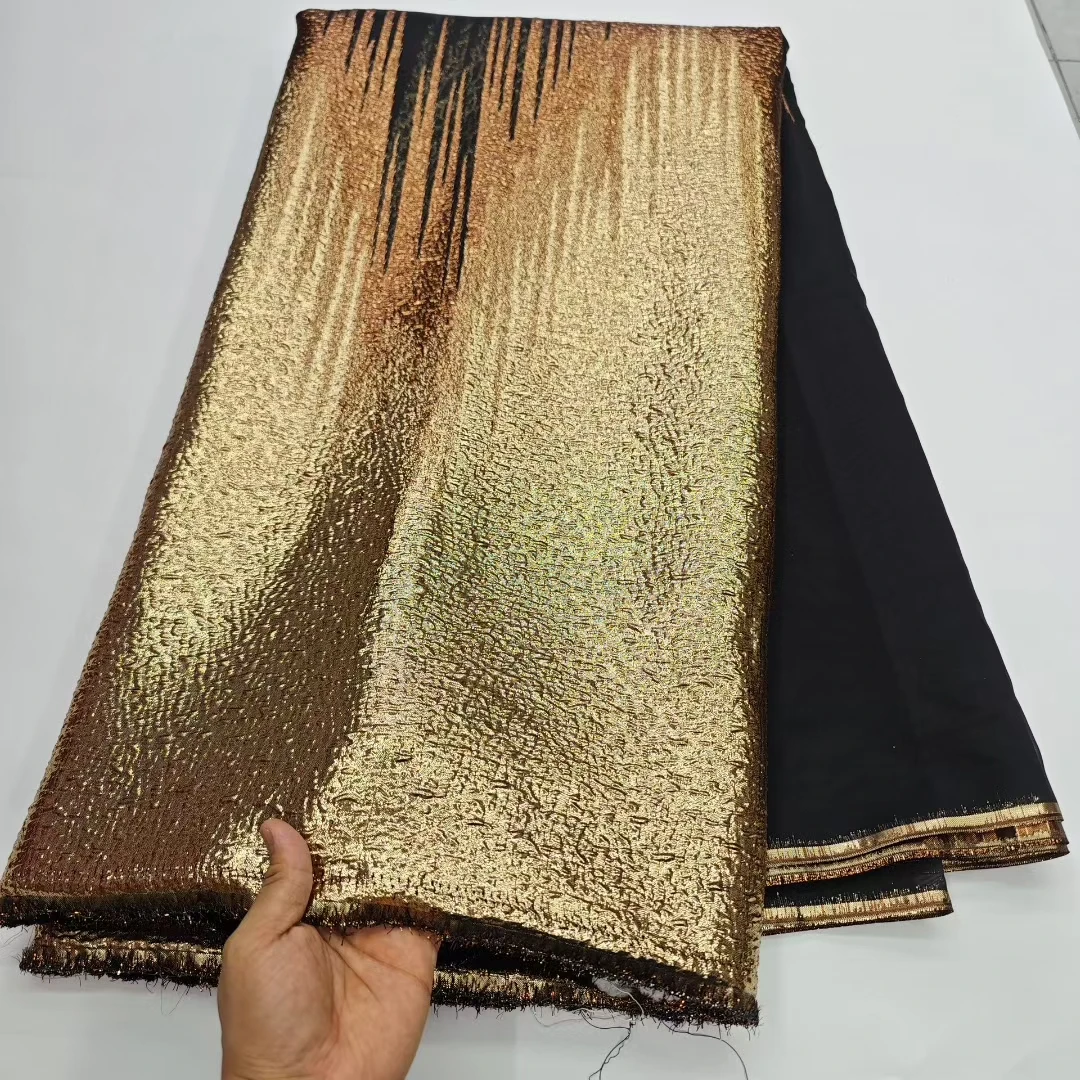 African Jacquard Organza Brocade Lace Fabric 2025 Nigerian French Damask Tulle Gilding Lace Material Tissu For Party PHD25158