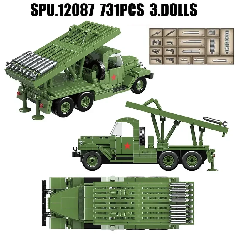 Classic Military Ww2 Bm-13 Katyusha Rocket Artillery Army Soviet Weapon 3 Solders Building Blocks Toy Boy Children Gifts