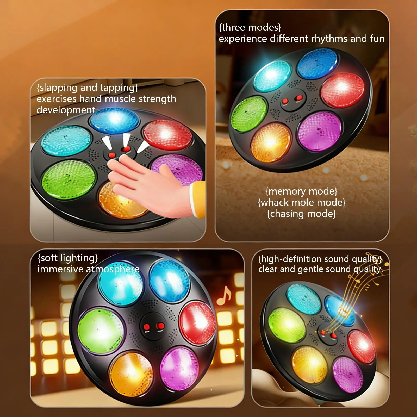 라이트 업 메모리 게임 3가지 모드 전자 퍼즐 휴대용 게임 조명 및 소리 포함 어린이용 3세 이상 여행 교실 파티 도로용